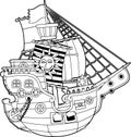 Cartoon scene with pirate ship - vector coloring page Royalty Free Stock Photo