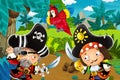 Cartoon scene with pirates fighting in the jungle - duel - illustration