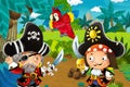 Cartoon scene with pirates fighting in the jungle - duel - illustration