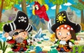 Cartoon scene with pirates fighting in the jungle - duel - illustration