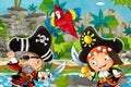 Cartoon scene with pirates fighting in the jungle - duel - illustration