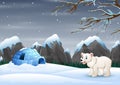 Scene a polar bear and igloo in a winter landscape