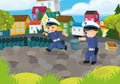 cartoon scene with policemen girl and boy in the city park in action illustration for children