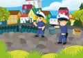 cartoon scene with policemen girl and boy in the city park in action illustration for children