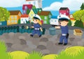 cartoon scene with policemen girl and boy in the city park in action illustration for children