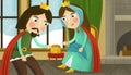 cartoon scene with prince and princess in the castle artistic painting style