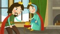 cartoon scene with prince and princess in the castle artistic painting style