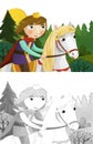 Cartoon prince riding on the horse in the forest Royalty Free Stock Photo