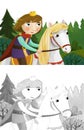 Cartoon prince riding on the horse in the forest Royalty Free Stock Photo