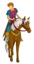 Cartoon scene with prince riding on horse on white background Royalty Free Stock Photo