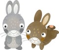 cartoon scene rabbit hare bunny pair farm ranch animals family isolated background aillustration for children