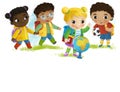 cartoon scene with school kids pupils together having fun learning on white background illustration for children