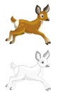 Cartoon scene with sketch with happy deer roe on white background - illustration for children