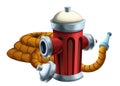 cartoon scene with street hydrantn with fireman hose isolated illustration for children
