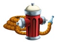 cartoon scene with street hydrantn with fireman hose isolated illustration for children