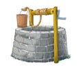 Cartoon scene with traditional well on white background - illustration Royalty Free Stock Photo