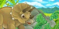 Cartoon scene with triceratops hiding behind the rock Royalty Free Stock Photo