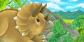 Cartoon scene with triceratops hiding behind the rock Royalty Free Stock Photo