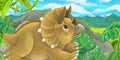 Cartoon scene with triceratops hiding behind the rock Royalty Free Stock Photo