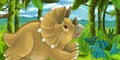 Cartoon scene with triceratops running and having fun in the jungle Royalty Free Stock Photo