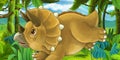 Cartoon scene with triceratops running in the jungle Royalty Free Stock Photo