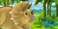 Cartoon scene with triceratops running in the jungle Royalty Free Stock Photo