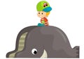 cartoon scene with whale fish animal toy element from playground isolated illustration for children