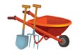 Cartoon scene with wheelbarrow with gardenin or farm tool