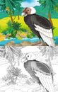 Cartoon scene with wild animal bird vulture in nature - illustration