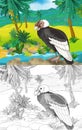 Cartoon scene with wild animal bird vulture in nature - illustration