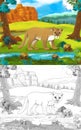 Cartoon scene with wild animal cat puma in nature - illustration