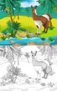Cartoon scene with wild animal llama in nature - illustration