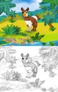 Cartoon scene with wild animal llama in nature - illustration