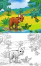 Cartoon scene with wild animal maned wolf in nature - illustration