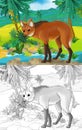 Cartoon scene with wild animal maned wolf in nature - illustration