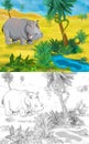 Cartoon scene with wild animal in nature hippo hippopotamus - illustration