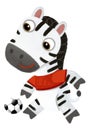 cartoon scene with wild animal zebra horse running with ball, football soccer like human on white background illustration for Royalty Free Stock Photo