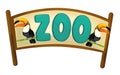 cartoon scene with wooden entrence ark for the zoo or something pillars similar nature elements illustration for chidren