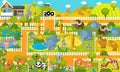 Cartoon scene with zoo and tropical animals - illustration