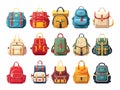 Cartoon school bags, colorful schoolbag for students bag knapsack study equipment vector illustration