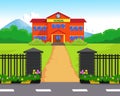 Cartoon school building with green yard Royalty Free Stock Photo