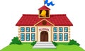 Cartoon school building isolated with green yard Royalty Free Stock Photo