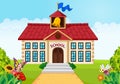 Cartoon school building isolated with green yard Royalty Free Stock Photo