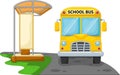 Cartoon school bus with bus stop Royalty Free Stock Photo