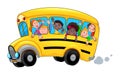 Cartoon school bus with happy child students Royalty Free Stock Photo