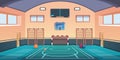 Cartoon school court. Gym with basketball basket and football goal or gymnastic equipment. Comfortable playground for Royalty Free Stock Photo