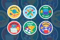 Cartoon School Round Sticker Set