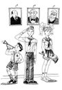 USSR pioneers children black and white cartoon