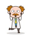Cartoon Scientist Funny Shocking Face Vector Illustration