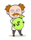 Cartoon Scientist Holding a Bribe Money Vector Illustration